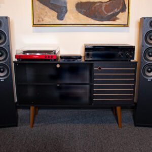 Shows our Elac Debut Floorstanding Sound System