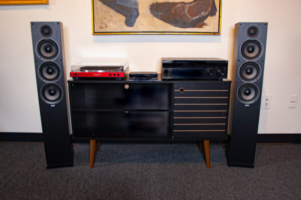 Shows our Elac Debut Floorstanding Sound System